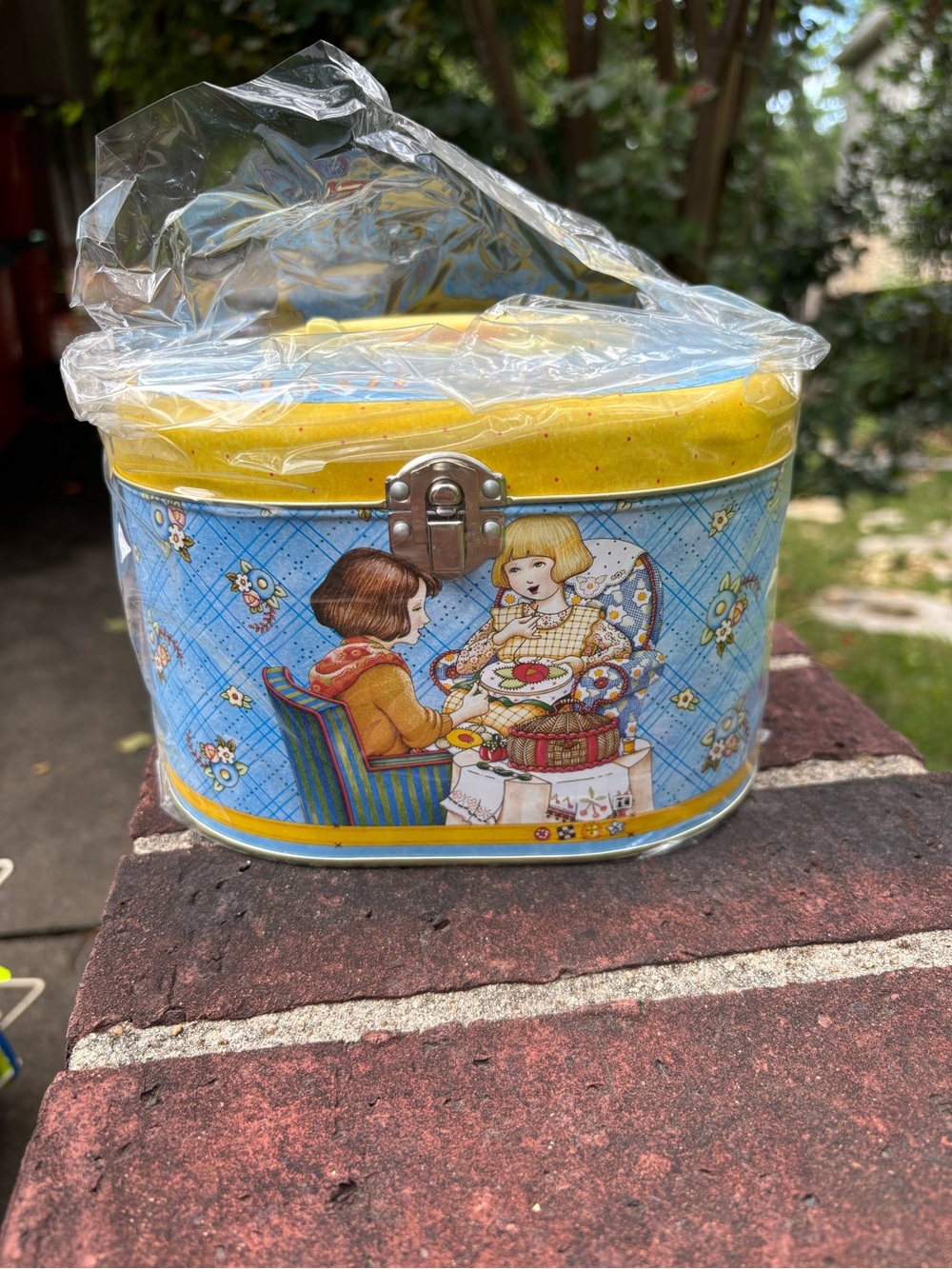Mary Engelbreit Yellow and Blue Vintage-Style Tea Party Tin
